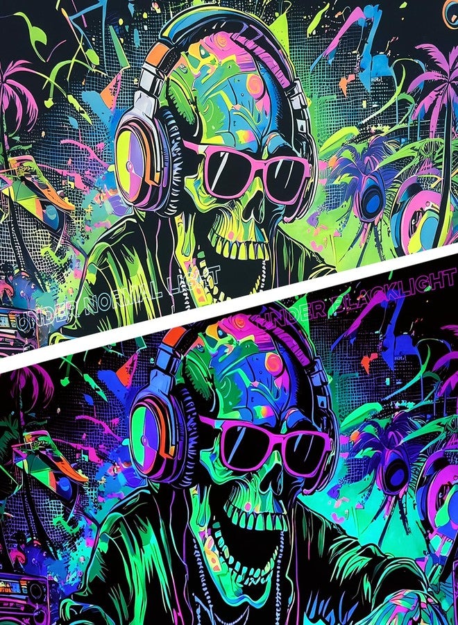 TUGCAY Blacklight Skull Tapestry Funny Skeleton Hip Hop Music Tapestry UV Reactive Gothic Hippie Tapestries Wall Hanging for Bedroom Dorm Game Room Decor(51.2 x 59.1 Inches) - Image 4